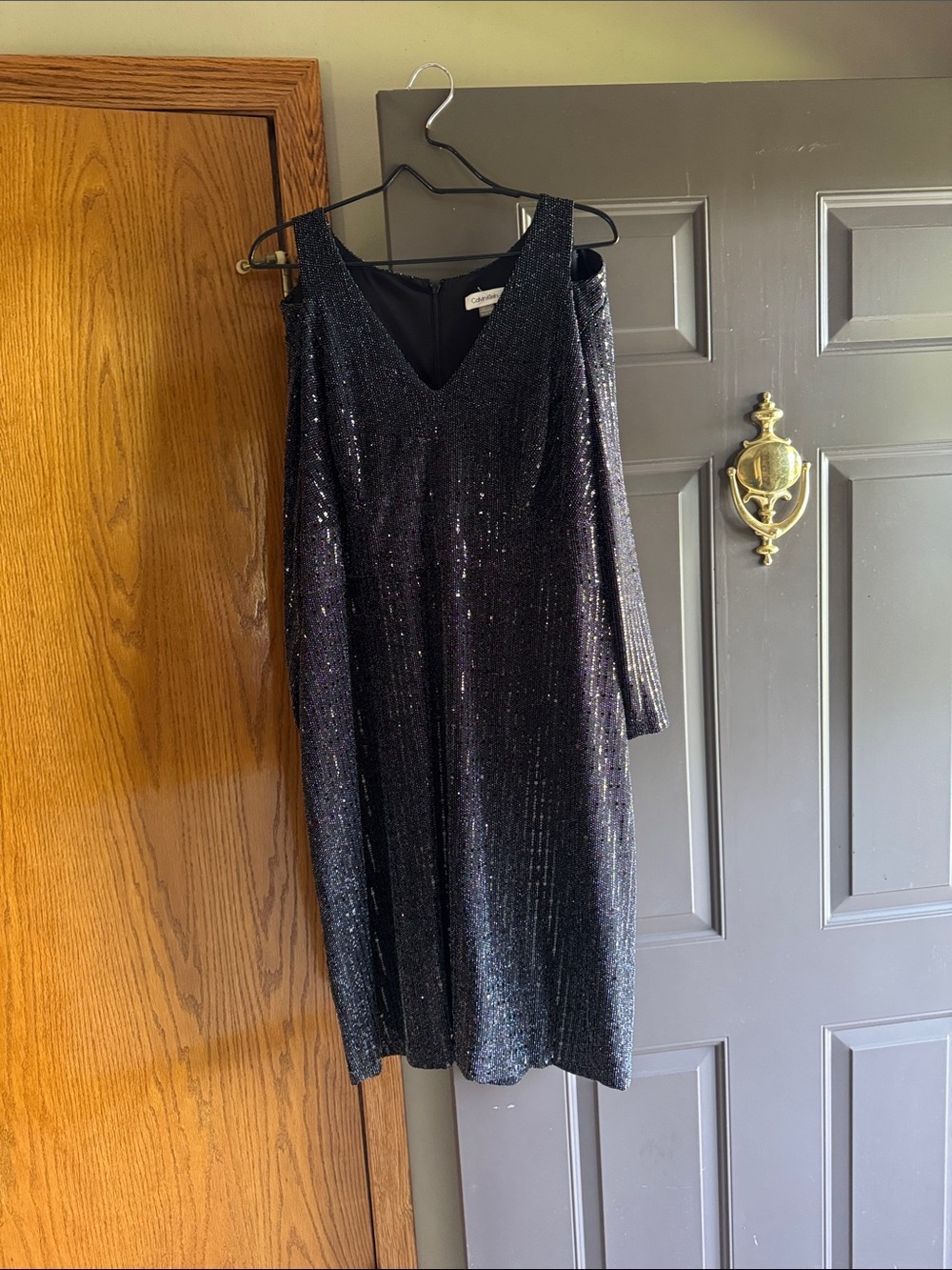 Calvin Klein One-Shoulder Black Sequin Cocktail Dress